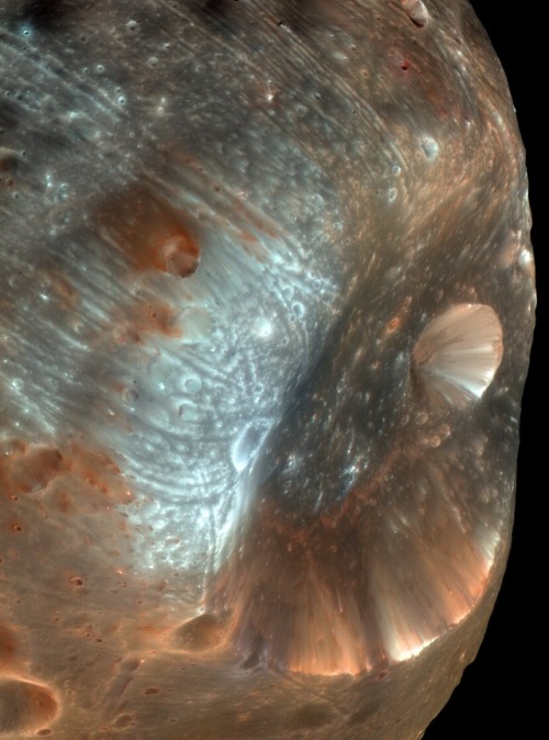 Phobos, one of the moons of Mars. Scientists speculate that the moon might eventually break apart an