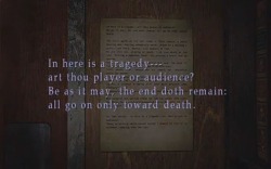 One of my favorite riddles in the Silent Hill series, after the Who Killed Cock Robin one and the Hangman riddle in SH2. You&rsquo;re supposed to get a 4 digit code by matching up the verses to Shakespeare plays (specifically: Hamlet, Othello, King Lear,