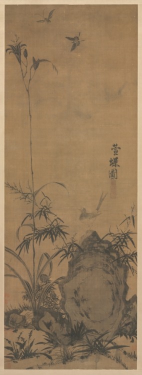Lily and Butterflies, Liu Shanshou, 1300, Cleveland Museum of Art: Chinese ArtSize: Image: 160 x 58.