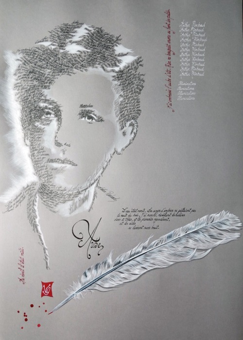 valiochka: I use calligraphy to create figurative images. The face of the poet Arthur Rimbaud is com