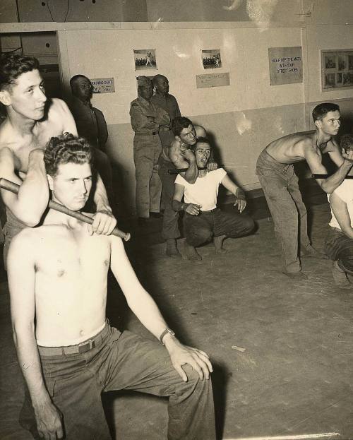 beyond-the-pale:Soldiers training in hand to hand combat, c. 1945 From Kurt Rowe