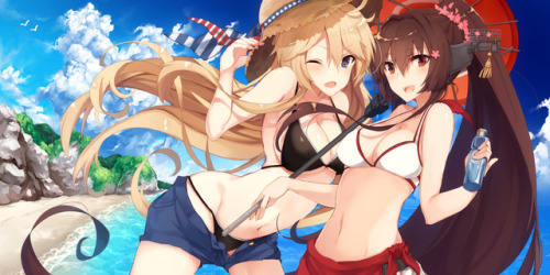 Battleships Iowa and Yamato in BikiniKantai Collection wallpaper here