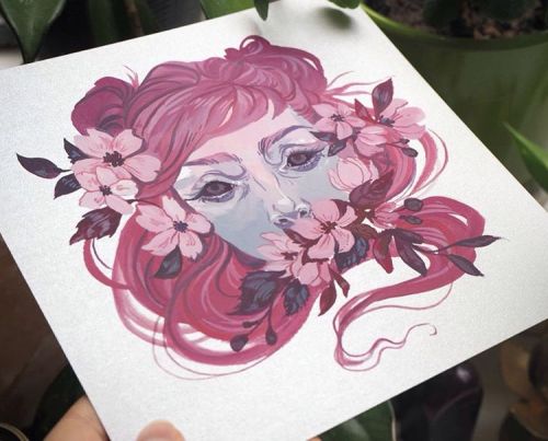 &ldquo;Sakura&rdquo; in gouache on silver paper. I&rsquo;m going to be reposting these t