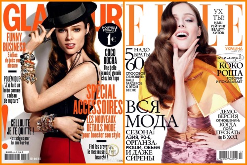 GLAMOUR & ELLE - Orange ya glad?
Further proving that orange is THE color of the season, here are two brand new covers for Glamour and Elle. I posted the Rankin-shot editorial yesterday, but stay tuned for the Glamour ed coming soon. Xx Coco