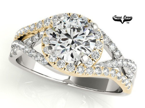 14 kt.White & Yellow Gold Halo Centre 1.03 Carat Round Forever Brilliant Cut Moissanite With .40