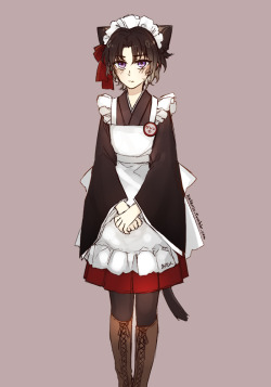 xatanic:  Meido cat cafe Guren-chan (=ↀωↀ=)✧ /can you tell I love drawing girly clothes 