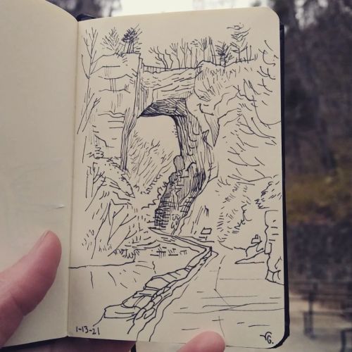 Stayed a little after work yesterday to sketch the Bridge. Had just enough daylight! #naturalbridge 