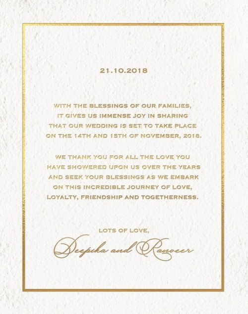And it’s official!Deepika &amp; Ranveer getting hitched!From Deepika Padukone’s FB