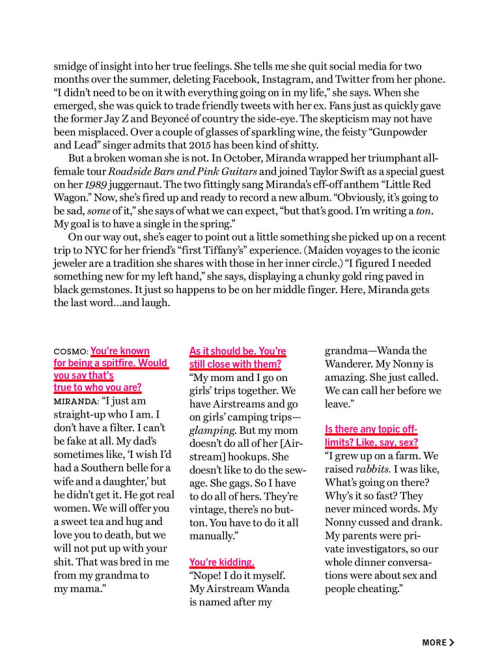 Miranda Lambert - Cosmopolitan Magazine - January 2015 (click link to continue reading)