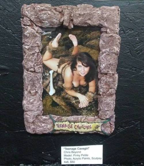 “Teenage Cavegirl” photo and custom frame by Chris Beyond, starring Pinky Petite (based 