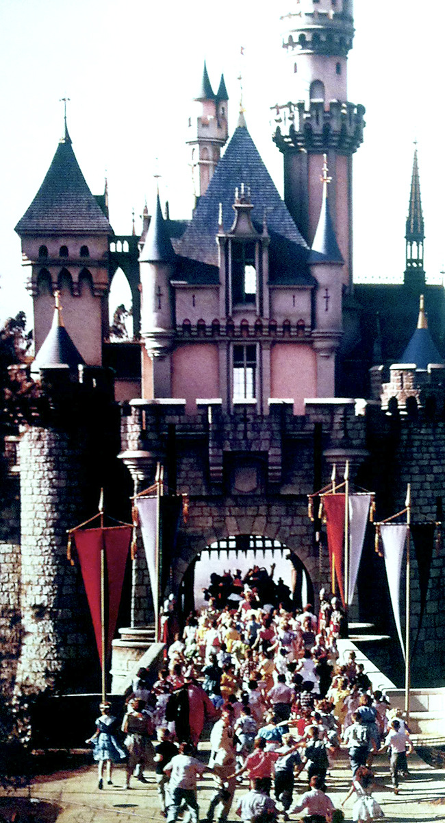 20th-century-man:  Guests entering Sleeping Beauty Castle / Disneyland, opening day,