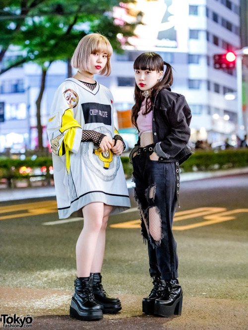 tokyo-fashion:Japanese teens Sarah and Beni on the street in Harajuku wearing a mix of resale and ne