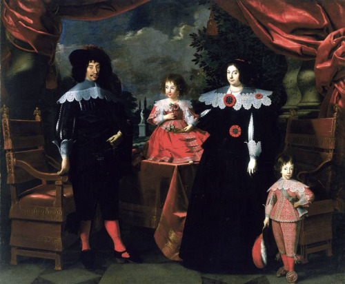 Francesco I d'Este,Duke of Modena with his wife Maria Caterina Farnese and children Alfonso and Isab