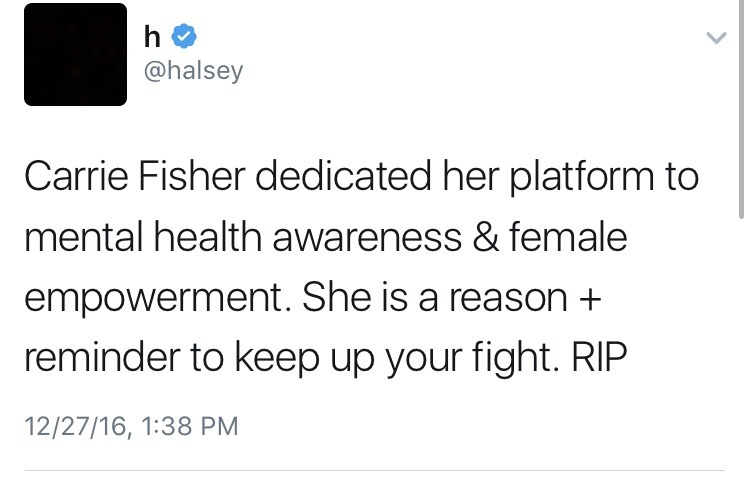 daisyridleyofficial:Celebrities and their reactions to the loss of Carrie Fisher.
