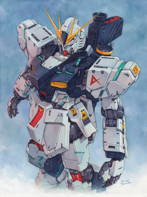 hectortrunnec:  Nu Gundam watercolor illustration Prints available here: society6.com/produc