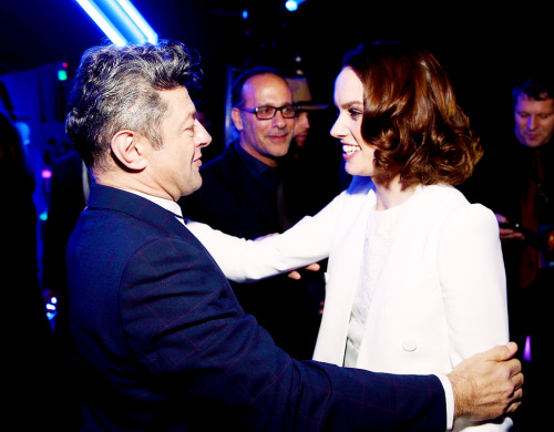 fuckyeahreyandfinn:    Andy Serkis and Daisy Ridley attend the after party for the World Premiere of