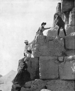 grandegyptianmuseum:    Ascent of the great pyramid of Khufu. Victorian tourists at Giza, 1890