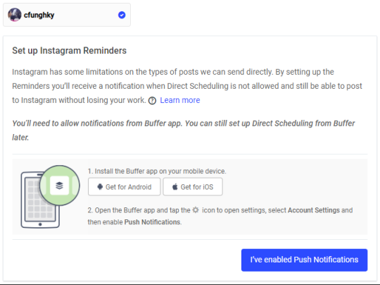 Snapshot of Set up Instagram Reminders in Buffer web app