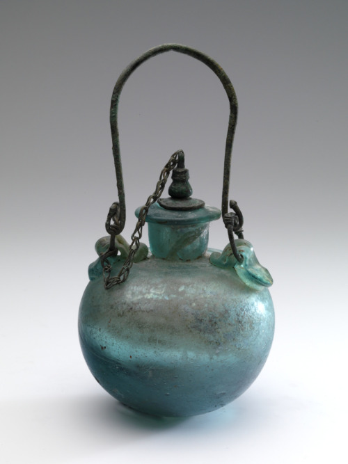 sadighgallery: Roman glass aryballos with chain &amp; stopper Second half of 1st century AD | Ea