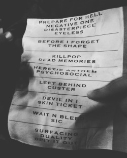 Setlist from this recent tour
