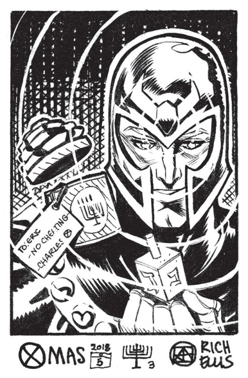 Magneto’s X-mas gift was modest.  A wooden dreidel, to keep him honest.
