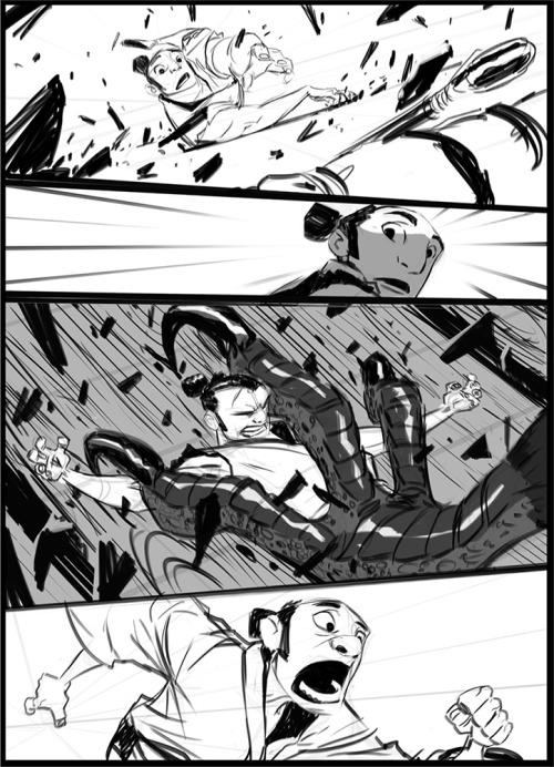 3 page roughs from a personal project that I wanted to take to a fully painted graphic novel. I’ll g