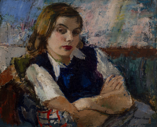 huariqueje: Portrait of a Girl “Ingrid&quot;  -   Sergius Pauser,1942 Austr