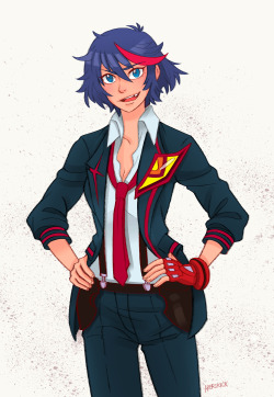 herokick:  Ryuko with her hair cut shorter ✂ + wearing Boy’s Uniform Ver. Senketsu ☆   &lt;3 &lt;3 &lt;3