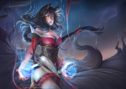 transmissiondream:  Ahri is finally done! Worked soo hard on that one!I wanted to try and make a piece that kinda looks like a splash art from the game, i hope i somewhat succeeded hahaMy facebook pageMy new patreon &gt;w&lt;