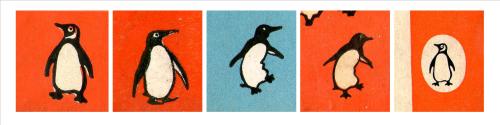 dinkywinks:michaelmoonsbookshop:just some of the the changes in design for the Penguin Symbol on old