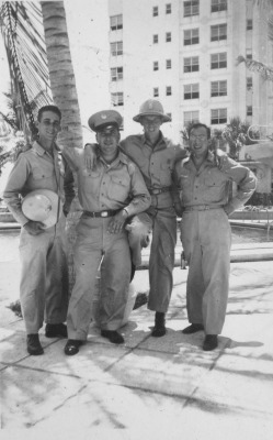 Picturesfromgrandpa:  Sidney (Far Right) With Fellow Gis.  Cadillac Hotel.  Miami,