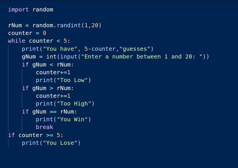 How To Code: A “Guess Number” game, using Python 3. Input/Output: You ...