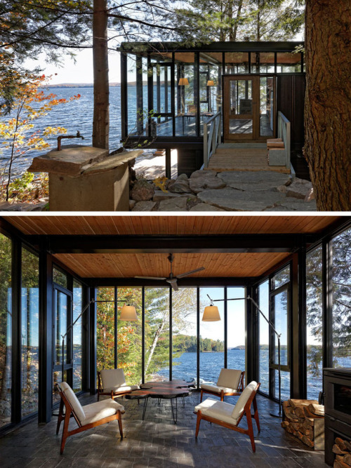 Building Arts Architects designed a new modern boat house on Kawagama Lake in Ontario, Canada