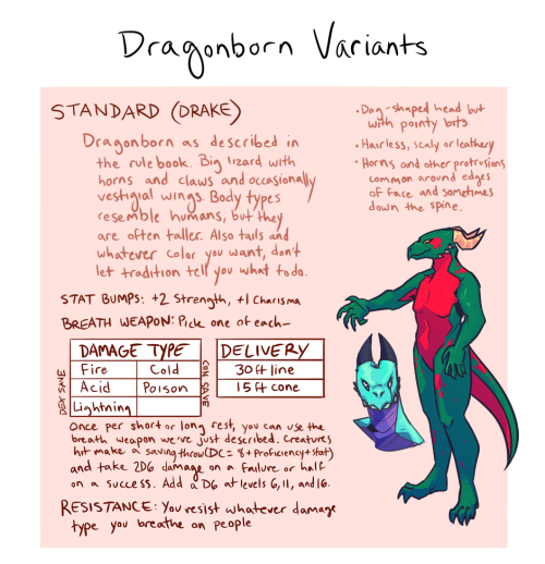 akpaley:Dragonborn variants, which are also kind of subraces if you feel like it.