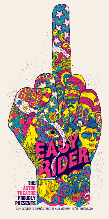 Robert Lee (Methane Studio), illustration for a screening of Easy Rider at the Astor Theatre, Melbou