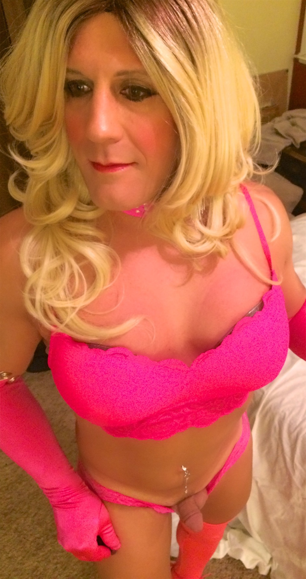 trans-amee:  A few more from my last set in all pink!   The bra is from Kohls, the