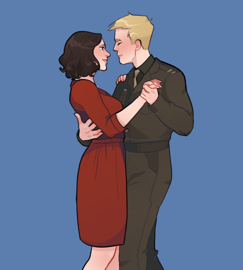 kelslk-art:a commission for owengredy! Steve and Peggy finally getting their dance ;u;