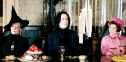 cats-offdensen:madamspeaker:That moment when McGonagall and Snape realise it’s only day one of a new school year, and that the prospect of facing Voldemort might actually be preferable to dealing with this pink thing beside them.So much sass in the