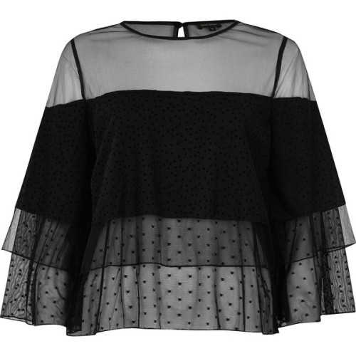 River Island Black mesh layered frill top ❤ liked on Polyvore (see more mesh tops)