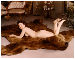 Rose La Rose        (Aka. Rosina Dapello) Relaxing On Her Grizzly Bearskin