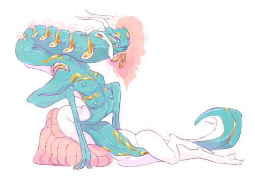 theveryworstthing: a jade sea dragon lady, freshly preened and reclining in a seaside studio (which 