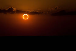  A ‘Ring of Fire’ solar eclipse is a rare phenomenon that occurs when the moon’s orbit is at its apogee: the part of its orbit farthest away from the Earth. Because the moon is so far away, it seems smaller than normal to the human eye. The result