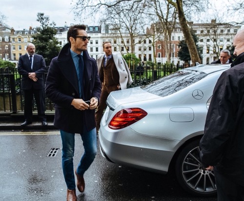 officialdavidgandy:  Day One - LCM AW16 - For his Day One daytime outfit, David Gandy chose a more casual, yet sophisticated look wearing perfectly fitting faded blue jeans by Lucky Brand, navy pea coat from Private White VC and shoes from David Preston