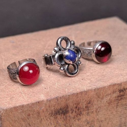Two commission rings - one classic bloody vampire garnet and one medieval Christian inspired lapis l