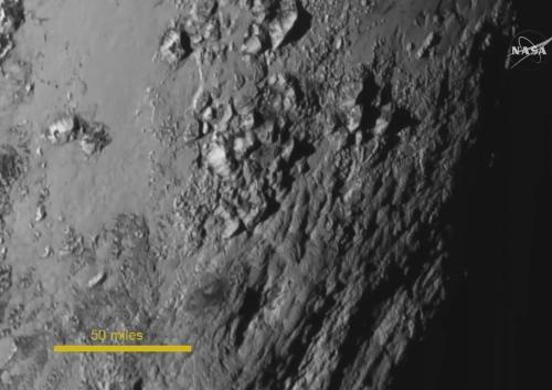 the-thought-emporium-imperial:First detailed closeup of Pluto, at 0.4 km/pixel.