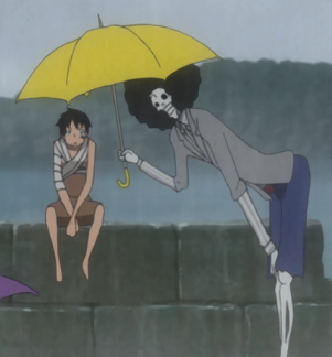fuckinmanga:  prossima-nebulosa: As I was re-watching one piece film z I remembered why Brook is one of the most beautiful Strawhat members: he’s protecting his captain from the rain, but he’s so tall and the umbrella wouldn’t reach Luffy, so he