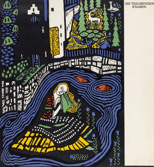 Pages from the illustrated book by Oscar Kokoschka, “Die träumenden Knaben” (T