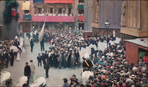 Ramon Casas - The Corpus Christi Procession Leaving the Church of Santa Maria del Mar - 1897