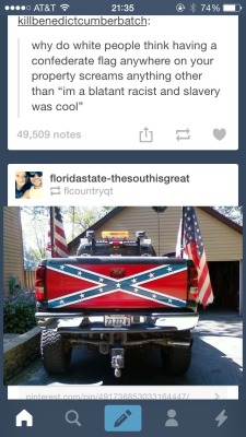 soldmysoultobepretty:  gettinredneckrowdy:  thatblackcountrygirl:  So this just happened on my blog and all I can say is I’m black and I fly the rebel flag what does that say bout me? Oh wait nothin. Just means I love the south. Fuck all y'all city