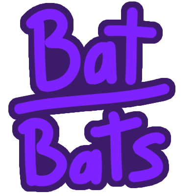 the text "Bat" and "Bats" seprated by a line in the middle in bright purple withba dark purple outline